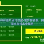 世界杯彩票几点可以买-世界杯彩票，购彩时间点与技术全解析