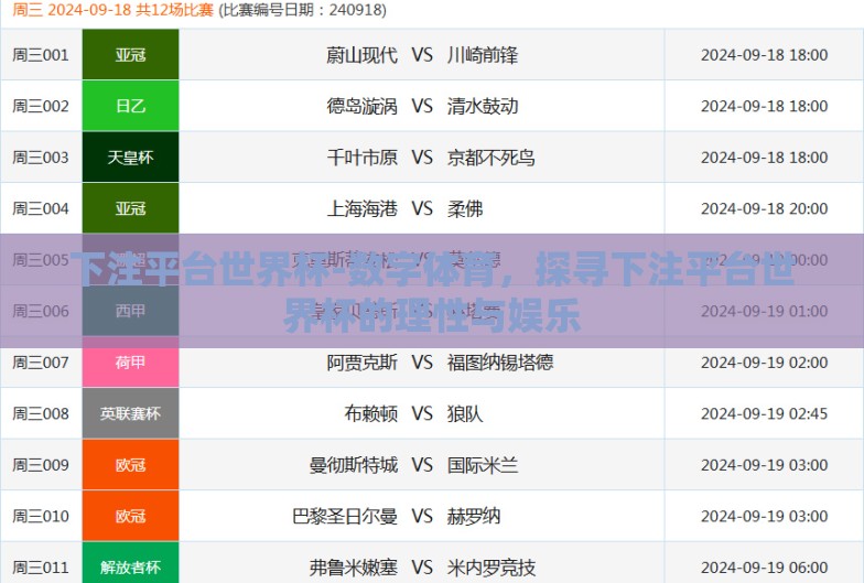 下注平台世界杯-数字体育，探寻下注平台世界杯的理性与娱乐