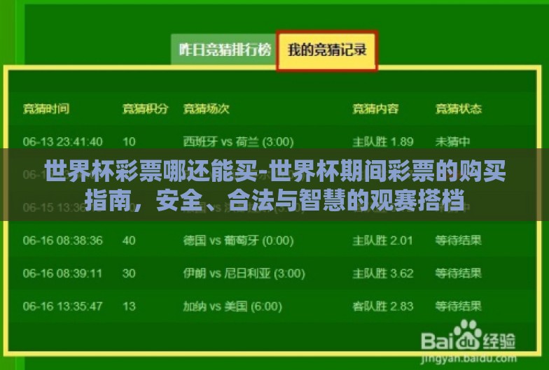 世界杯彩票哪还能买-世界杯期间彩票的购买指南，安全、合法与智慧的观赛搭档