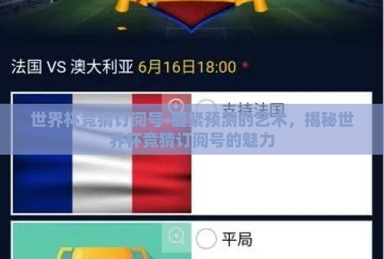 世界杯竞猜订阅号-握紧预测的艺术，揭秘世界杯竞猜订阅号的魅力