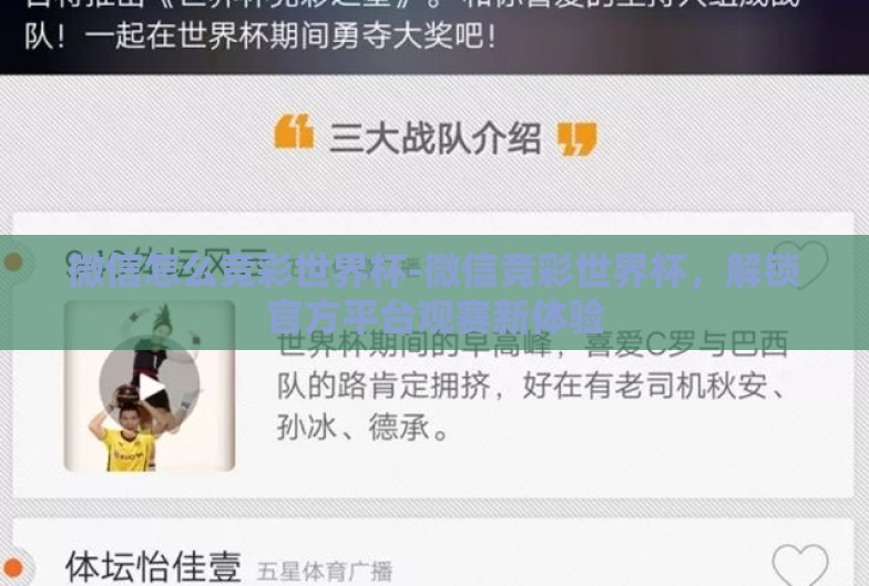 微信怎么竞彩世界杯-微信竞彩世界杯,解锁官方平台观赛新体验 微信怎么竞彩世界杯-微信竞彩世界杯,解锁官方平台观赛新体验