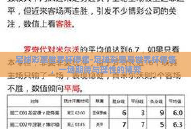 足球彩票世界杯停售-足球彩票与世界杯停售，一场期待与理性的博弈