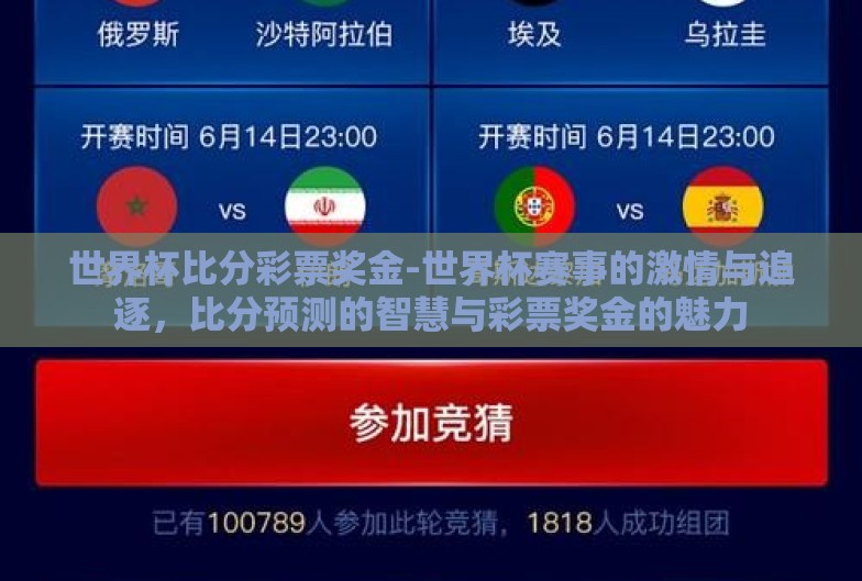 世界杯比分彩票奖金-世界杯赛事的激情与追逐,比分预测的智慧与彩票奖金的魅力 世界杯比分彩票奖金-世界杯赛事的激情与追逐,比分预测的智慧与彩票奖金的魅力