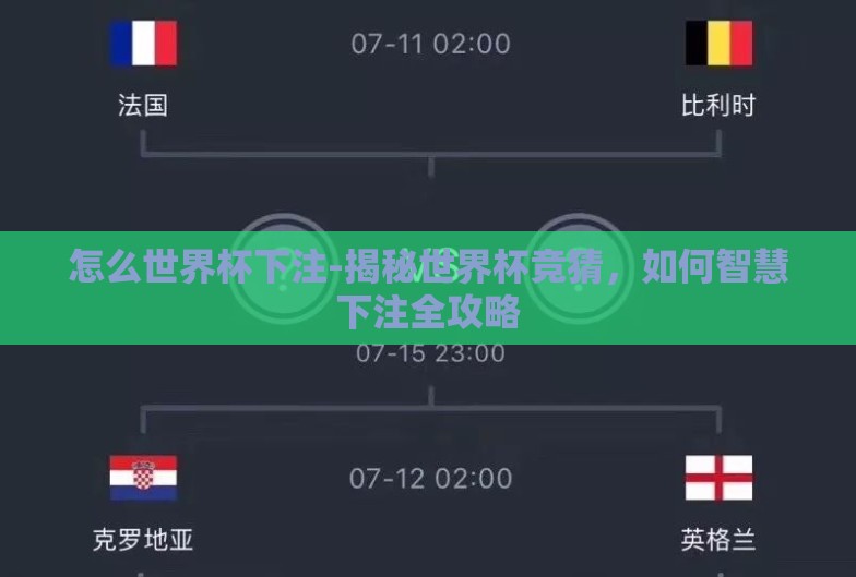 怎么世界杯下注-揭秘世界杯竞猜,如何智慧下注全攻略 怎么世界杯下注-揭秘世界杯竞猜,如何智慧下注全攻略