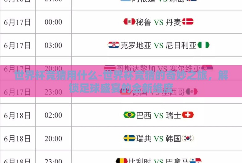 世界杯竞猜用什么-世界杯竞猜的奇妙之旅，解锁足球盛宴的全新维度