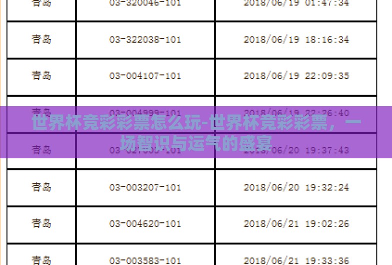 世界杯竞彩彩票怎么玩-世界杯竞彩彩票，一场智识与运气的盛宴