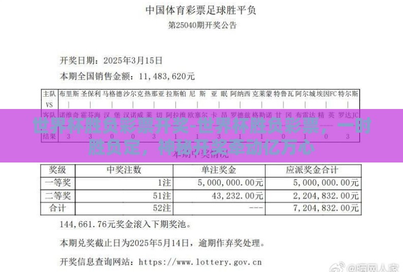 世界杯胜负彩票开奖-世界杯胜负彩票，一时胜负定，神秘开奖牵动亿万心