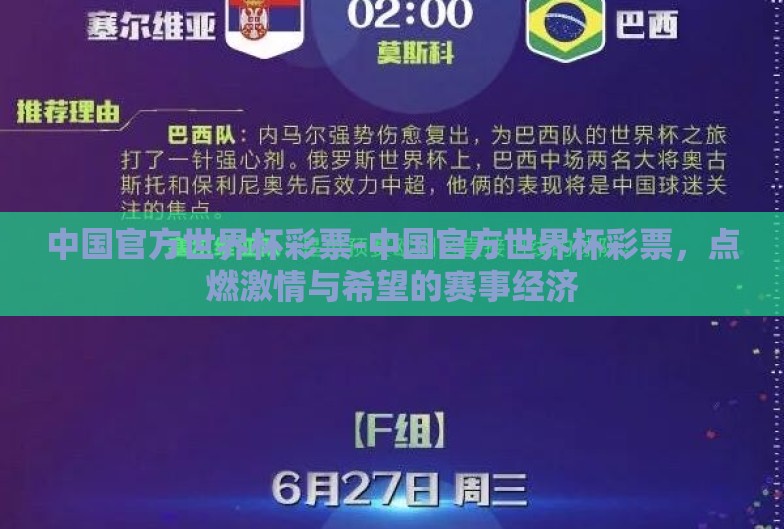 中国官方世界杯彩票-中国官方世界杯彩票，点燃激情与希望的赛事经济